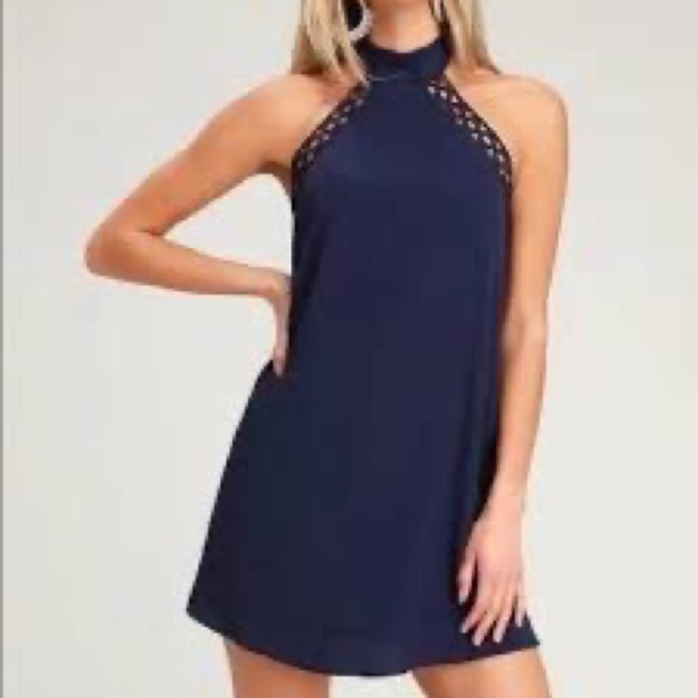 Lulus Navy Blue Lace Halter Mini Dress